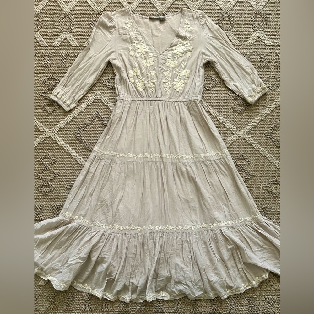 Lucky Brand Light Cream Embroidered Maxi Dress